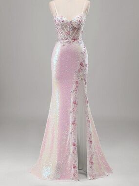 Zapaka Pink Sequin Mermaid Prom Dress